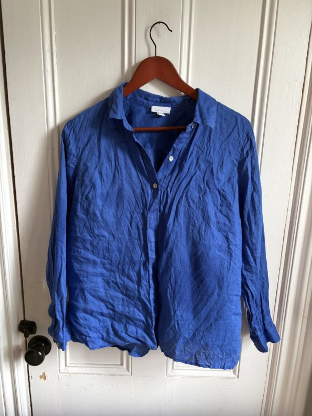 J.Jill Love Linen 100% Linen Button Front Shirt Cobalt Blue Petite M